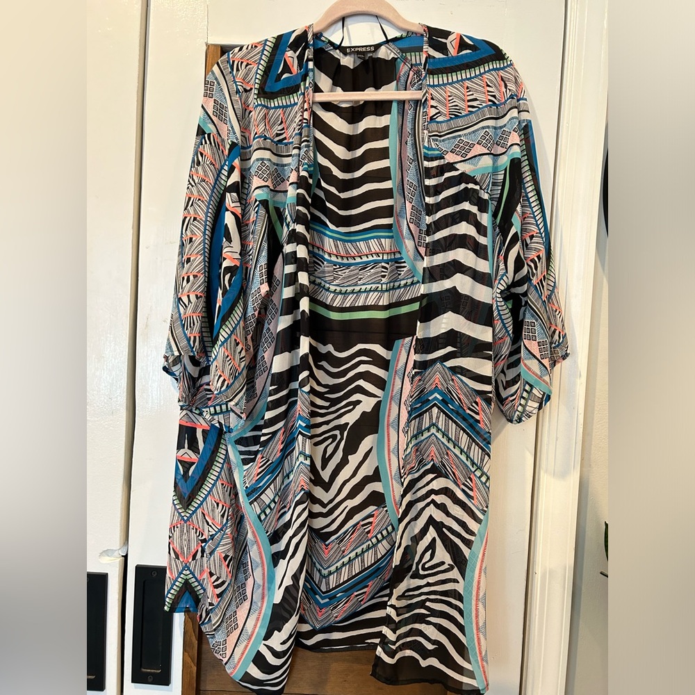 Express Multicolor Striped Open Front Blouse